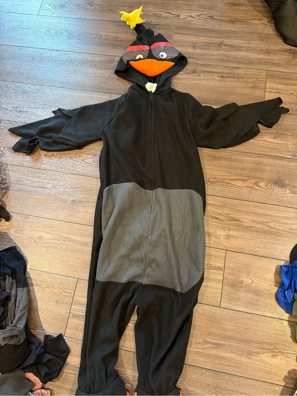 Black Bird Hooded Kids Halloween Costume with Gray Belly